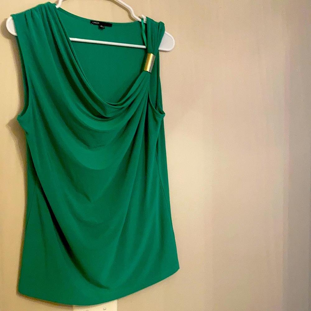 Kelly green sleeveless top with gold enbellishment
